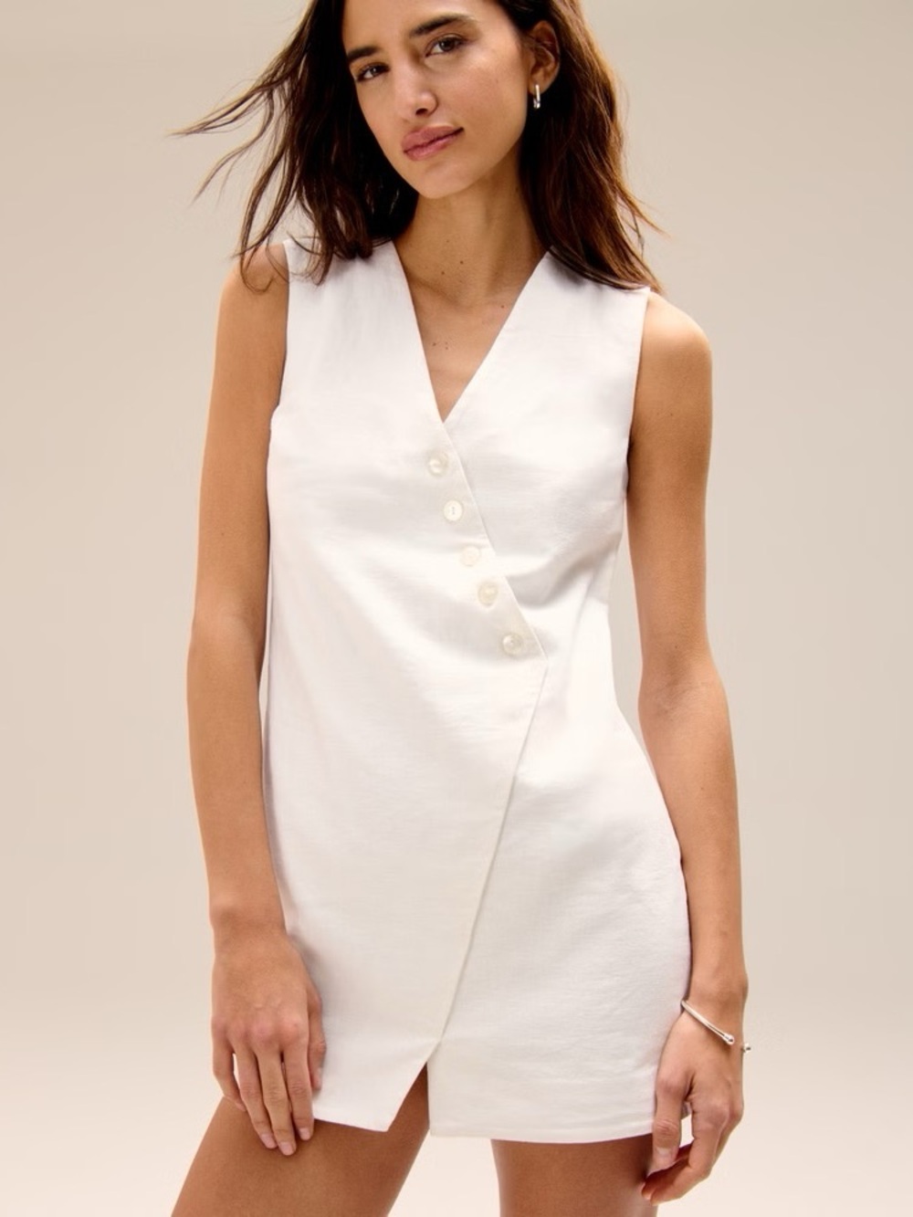 Sleeveless White Wrap-Front Blazer style  Mini Dress